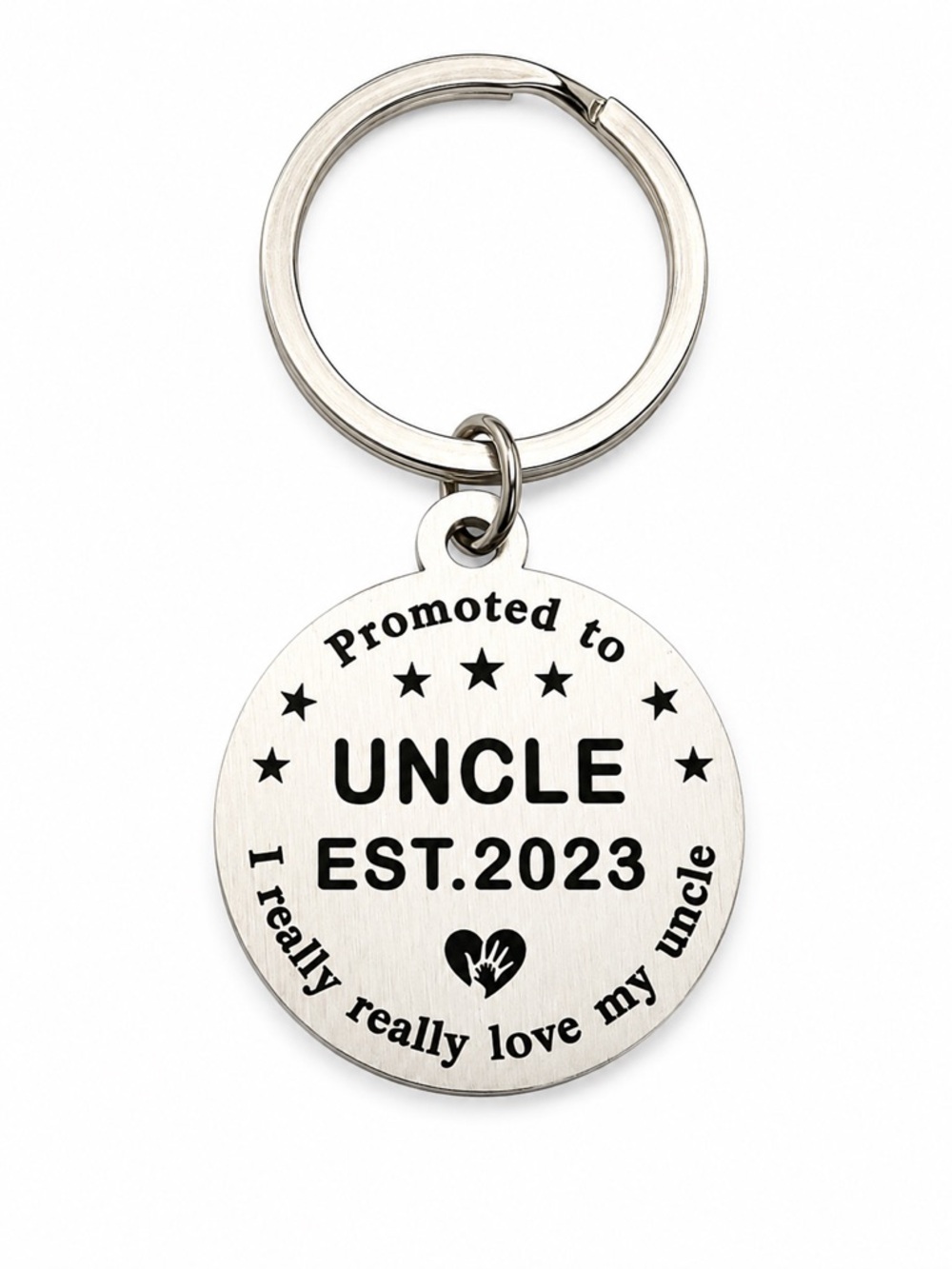 Promoted To Uncle Est. 2023 Keychain New Uncle Baby Announcement Metal Key Ring